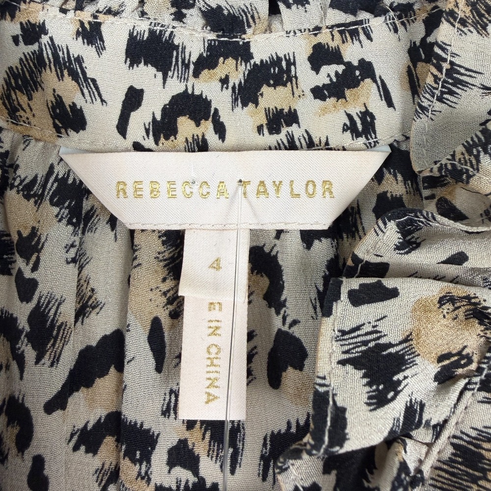 Rebecca Taylor Dress Women's 4 Beige Black Leopard Print Silk Belted Career - Picture 4 of 14